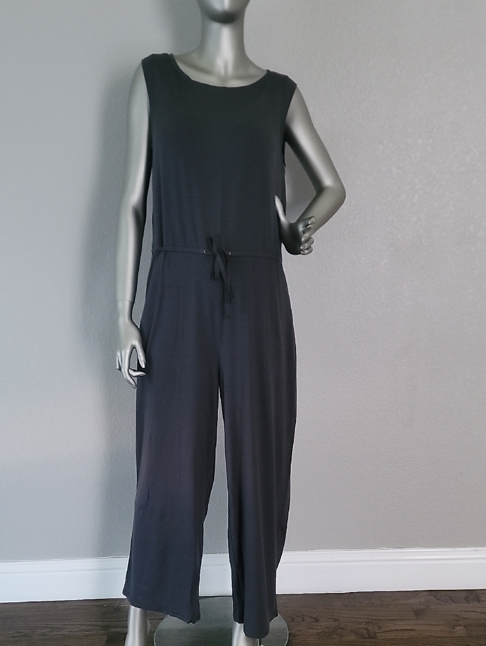 Eileen Fisher Fine Tencel Stretch Jersey Wide Leg Gray Jumpsuit Medium - Picture 3 of 14